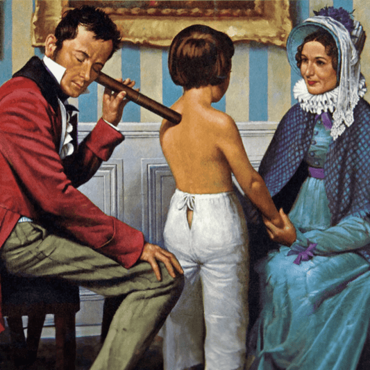 Black and white illustration of analog stethoscope
