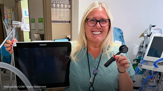 Respiratory therapist holds Eko CORE™ Digital Attachment