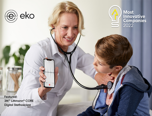 Clinician listens to child's heart using 3M™ Littmann® CORE Digital Stethoscope