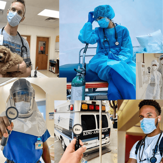 Eko CORE Digital Stethoscope shown with clinicians in PPE