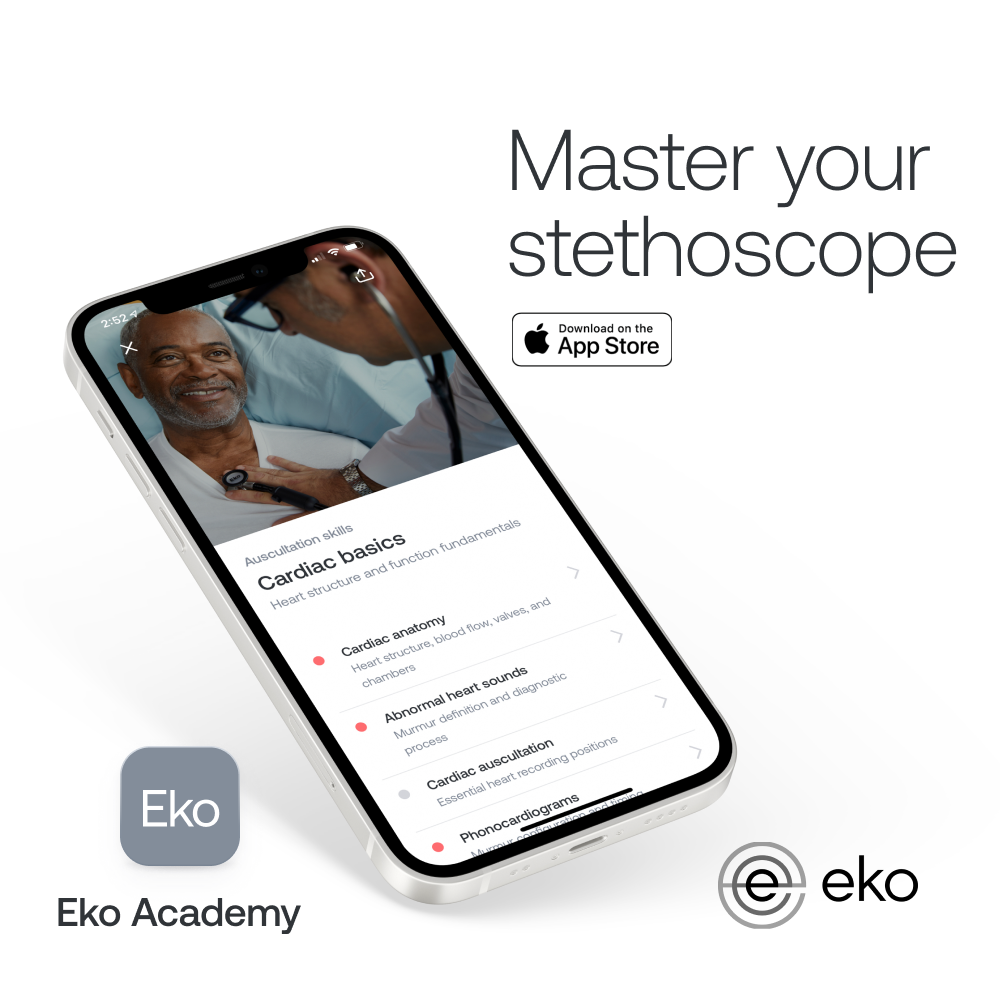 iPhone showing cardiac basics lessons in Eko Academy App 