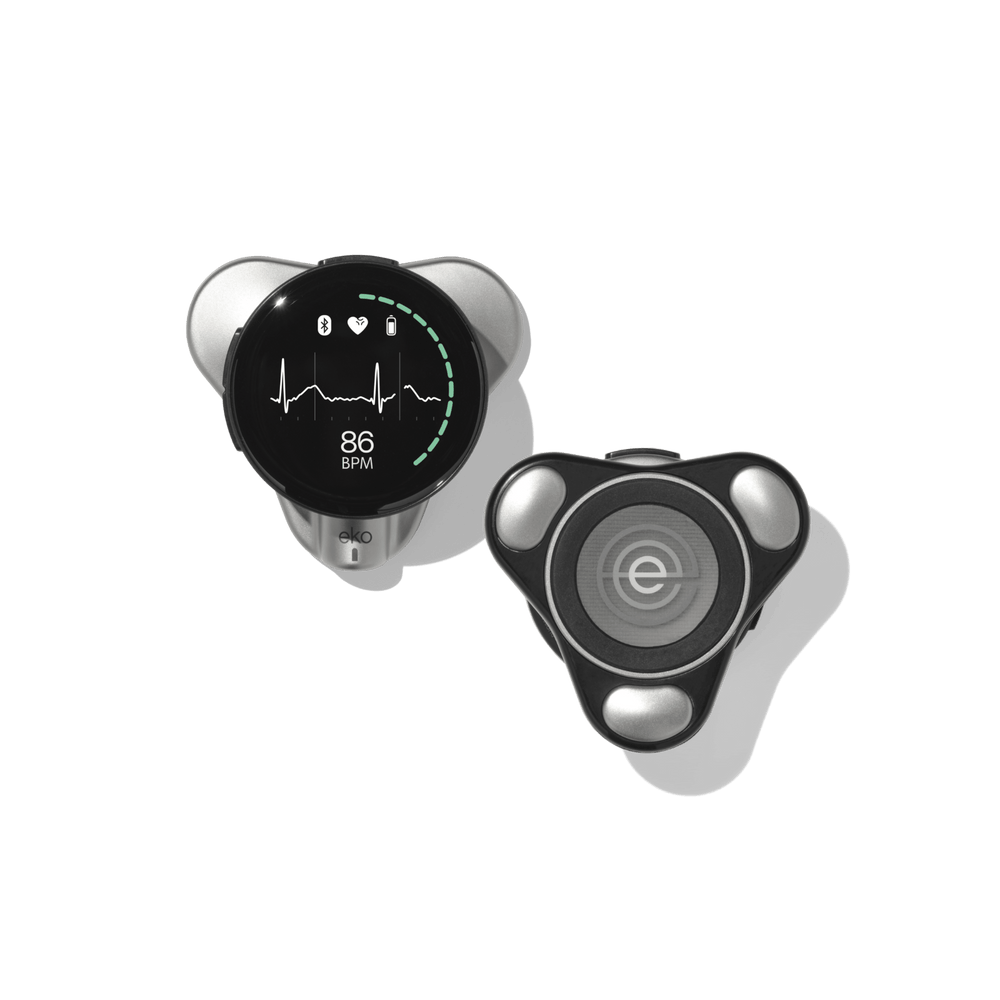 Bothe front and back view of the Silver chest piece Eko CORE 500™ Digital Stethoscope
