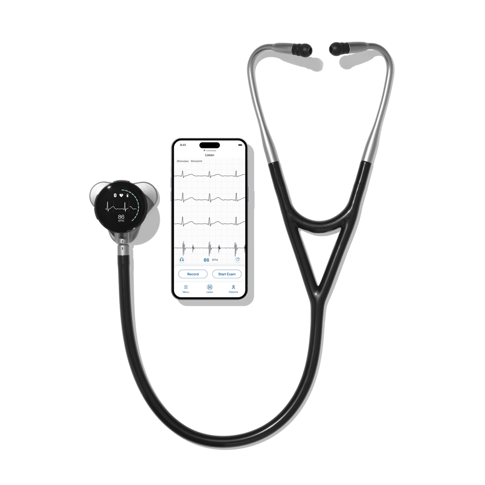 Eko CORE 500™ Digital Stethoscope with EKO App on Apple iPhone showing 3 lead ECG and PCG wave forms